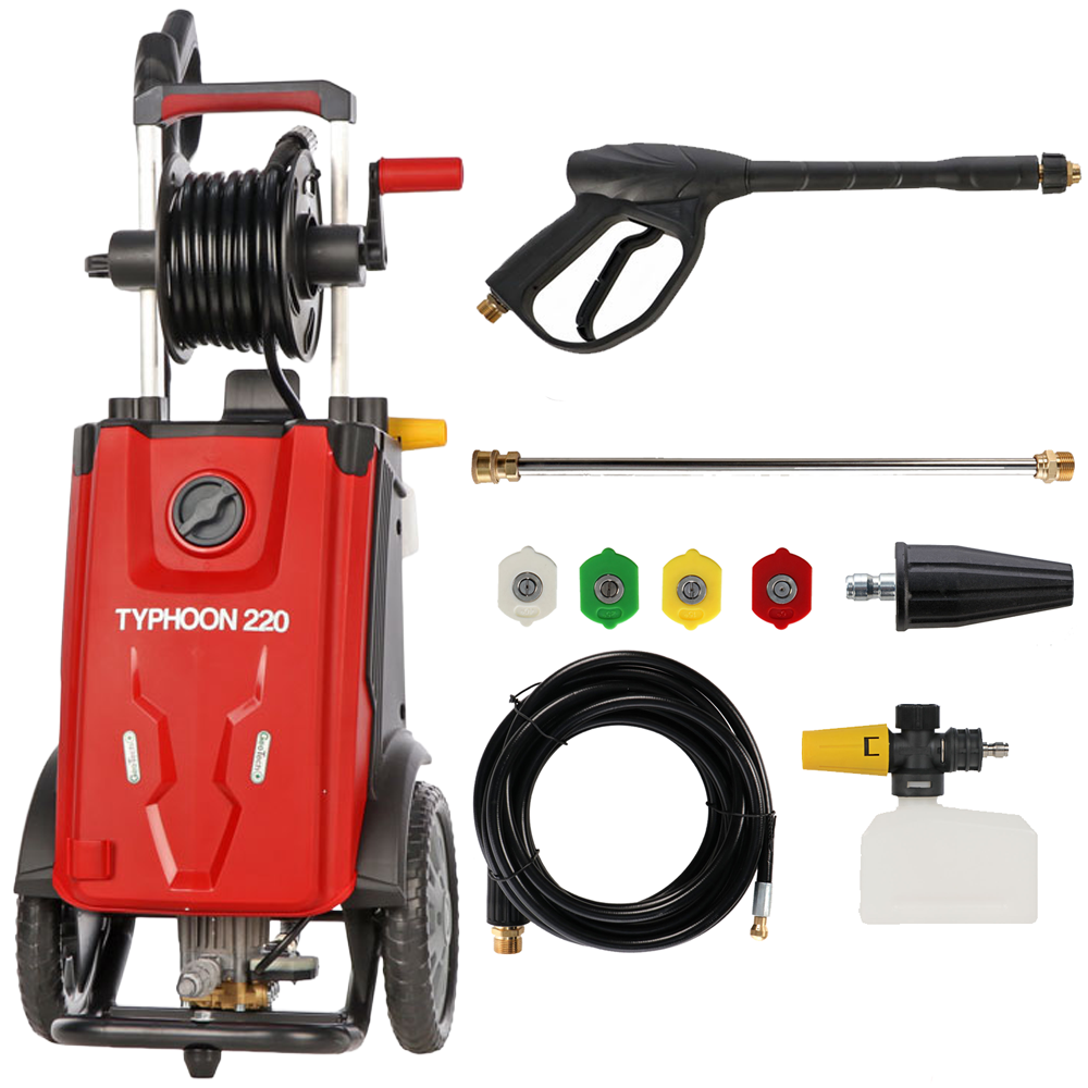 GeoTech Typhoon 220 - Idropulitrice con lancia professionale + spurgatubi - 220 bar - 510 l/h