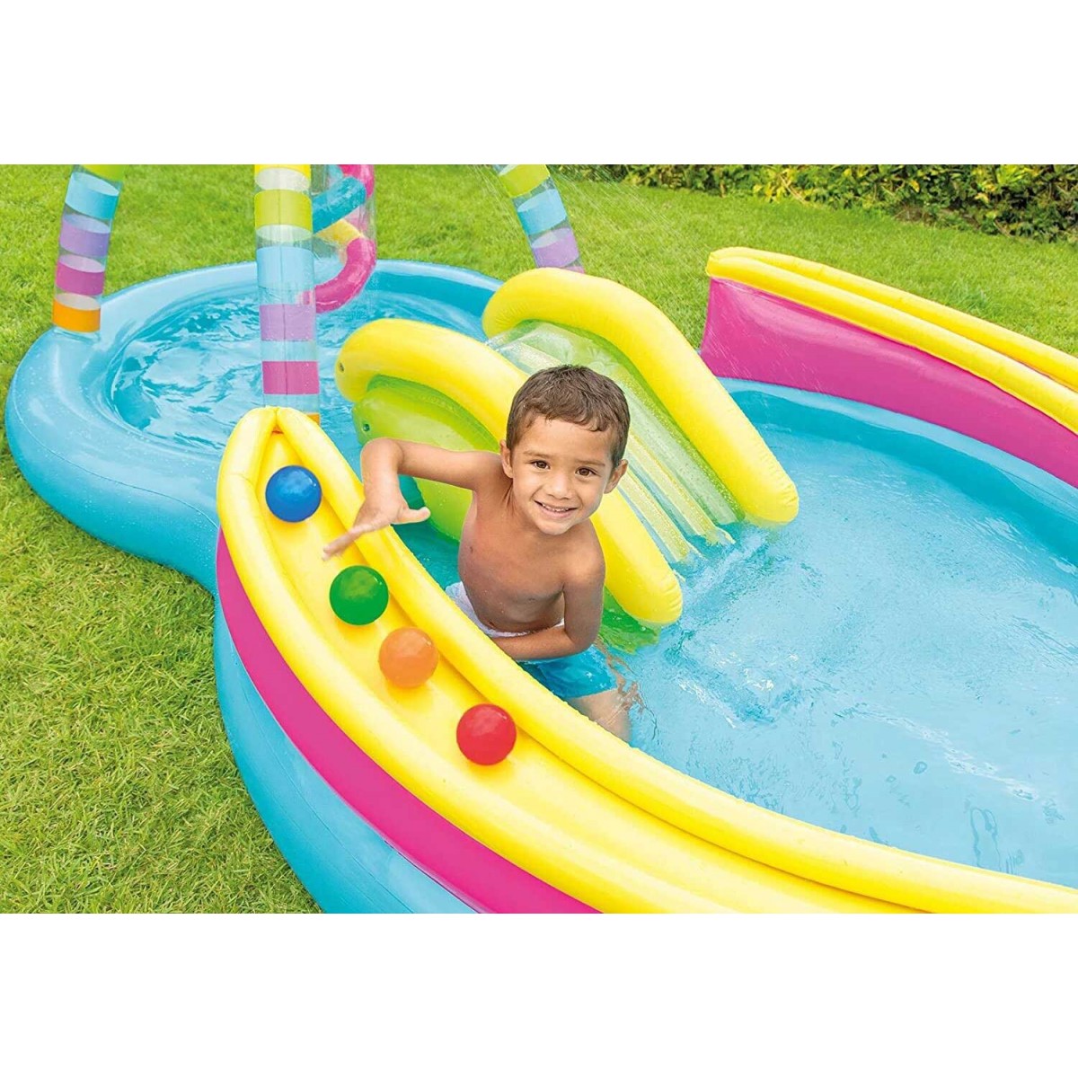 parco-acquatico-colorato-palline-gonfiabile-piscina-con-scivolo-per-bimbi - Novapoli