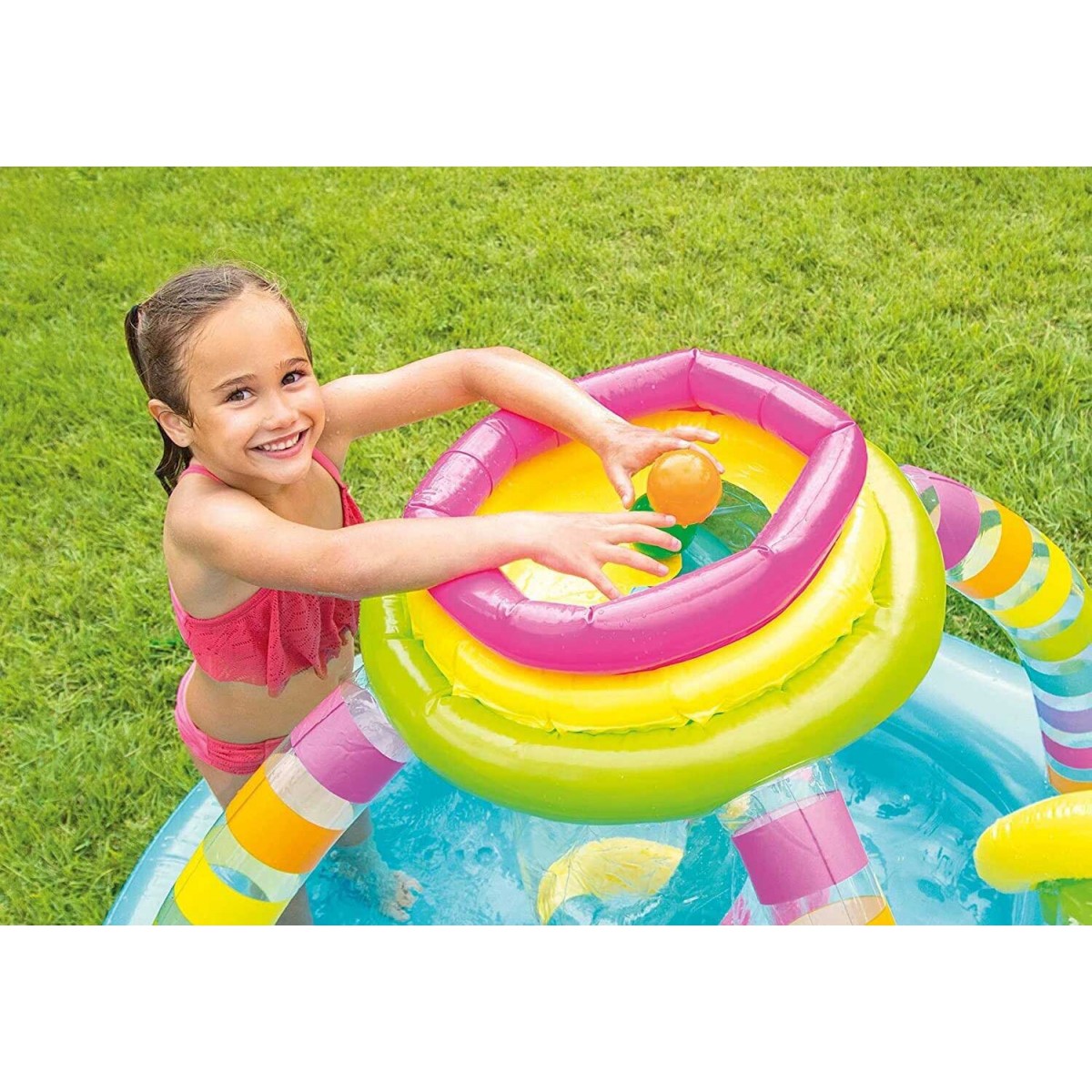 parco-acquatico-colorato-palline-gonfiabile-piscina-con-scivolo-per-bimbi - Novapoli