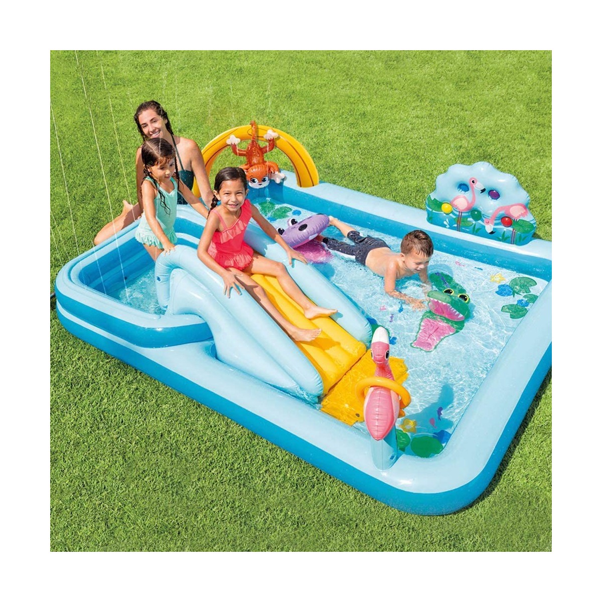 parco-acquatico-con-scivolo-per-bambini-piscina-gonfiabile-giungla-con-palline - Novapoli