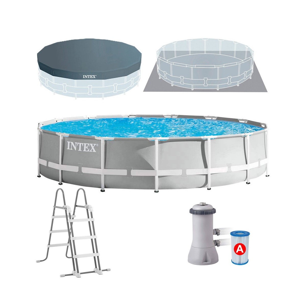 Piscina Fuori Terra 457x107 Intex da Esterno Filtro a Cartuccia Scaletta Rotonda