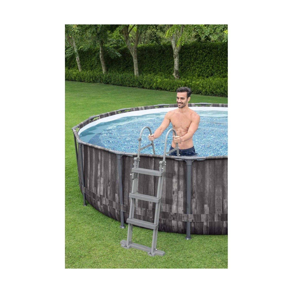 piscina-fuori-terra-con-telaio-rotonda-effetto-legno-scaletta-filtro-pompa-frame - Novapoli