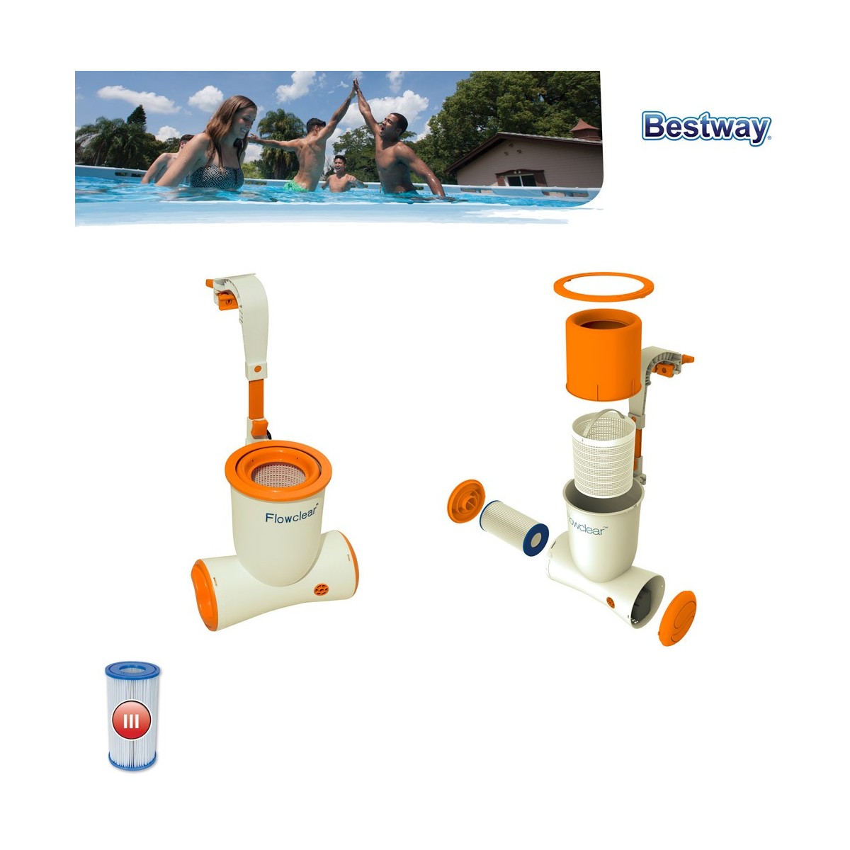 pompa-filtro-skimmer-skimatic-a-cartuccia-per-piscina-fuori-terra-acqua-bestway - Novapoli