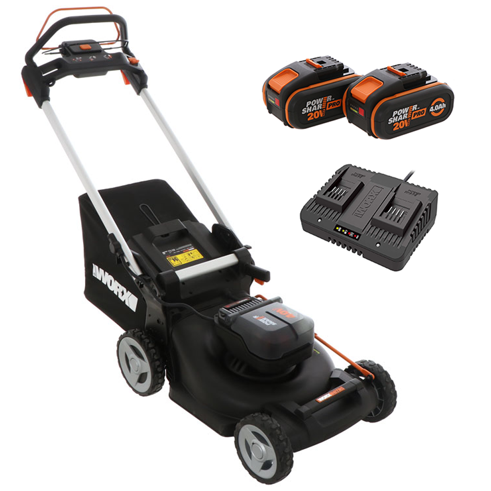 Worx Nitro WG749E - Tagliaerba semovente a batteria - 2x20V/4Ah - Taglio 46 cm